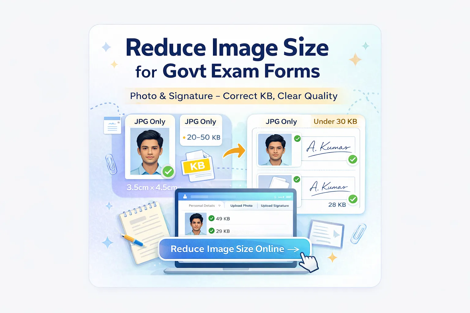 Student trying to upload photo to exam portal with size error
